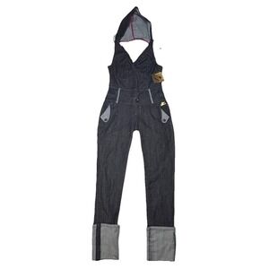 NWT Apple Bottoms Denim Hooded Jumpsuit Women's 9/10 Large Y2K One Piece RARE